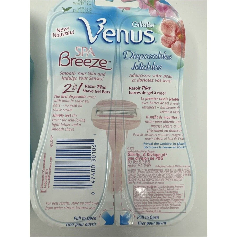 2 Packs of Gillette Venus Spa Breeze 2 in 1 Disposable Razor Plus Shave Gel Bars